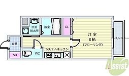 ロイヤルコート中桜塚 1Kの間取図画像