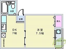 スタジオ・ラ・マンタ曽根 1DKの間取図画像