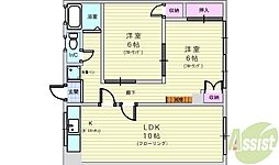 大櫛マンション 2LDKの間取図画像