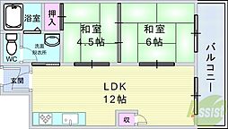 シャンボール豊中 2LDKの間取図画像