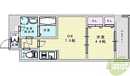 ラドゥセール豊中南 1DKの間取図画像