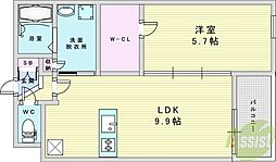 ウェルスクエア豊中本町 1LDKの間取図画像