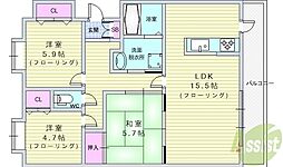 ウイング旭ケ丘 3LDKの間取図画像