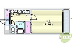 フローラルハイツ服部 1Kの間取図画像