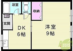 サンライフ麻田B 1DKの間取図画像