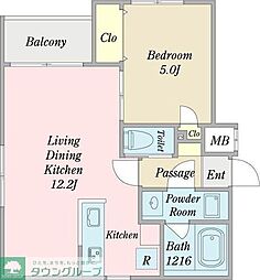 リアン猫洞通 1LDKの間取図画像