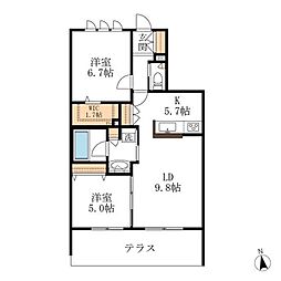 bambou deux 2LDKの間取図画像