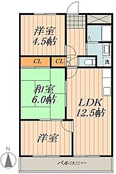 明幸ハイツ 3LDKの間取図画像
