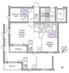 イプセ白金 1階2LDKの間取り