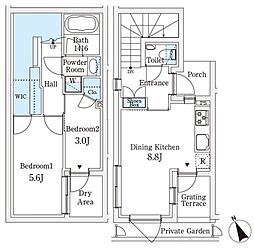 ＡＧＲＡＴＩＯ　ＴＥＲＲＡＣＥ恵比寿（アグレシオテラス恵比寿 1階2DKの間取り