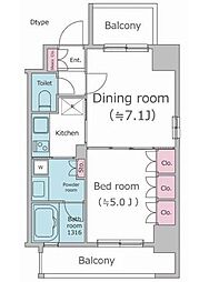 パークフラッツ渋谷代官山 5階1DKの間取り
