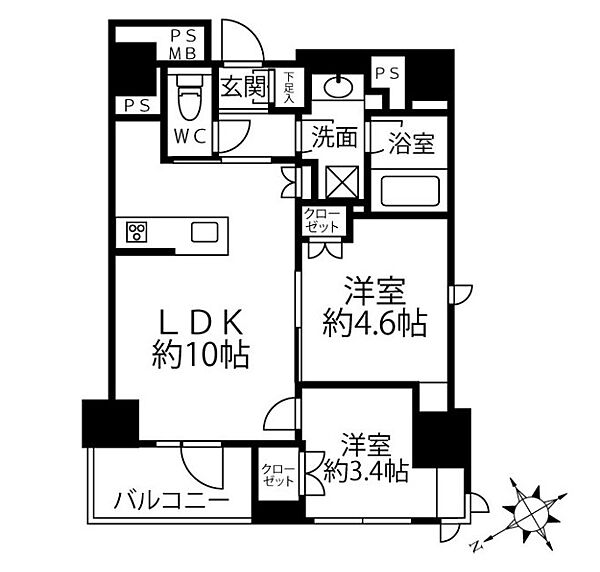 クリオラベルヴィ新富町 403｜東京都中央区新富２丁目(賃貸マンション2LDK・4階・43.04㎡)の写真 その2