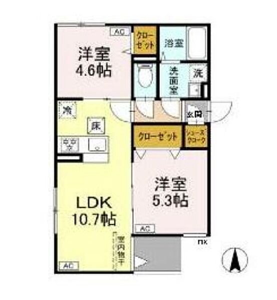 レクシア千住緑町 103｜東京都足立区千住緑町２丁目(賃貸アパート2LDK・1階・46.76㎡)の写真 その2