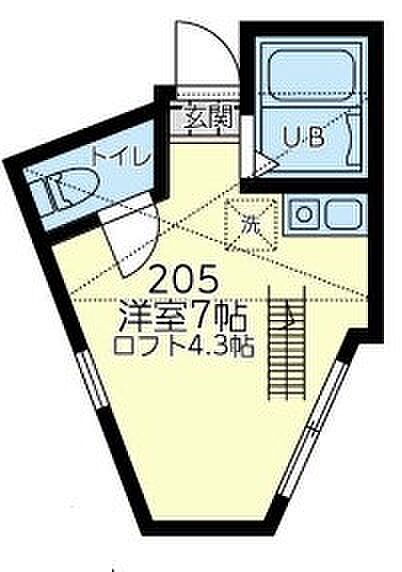 ユナイト山手ティレニア 205｜神奈川県横浜市中区西之谷町(賃貸アパート1R・2階・14.47㎡)の写真 その4