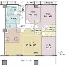 グラン・エステ川崎ツインタワー弐番館 3LDKの間取図画像