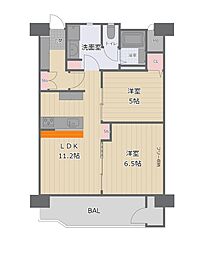 峰沢団地5号棟 2LDKの間取図画像