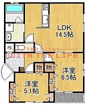 ボンシャンスＭ 202号 ｜ 福岡県久留米市南2丁目21-62（賃貸アパート2LDK・2階・67.80㎡） その2