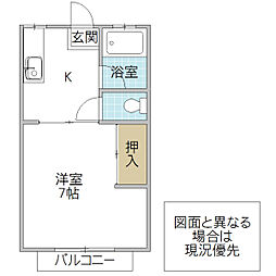 パナハイツ堀原 1Kの間取図画像