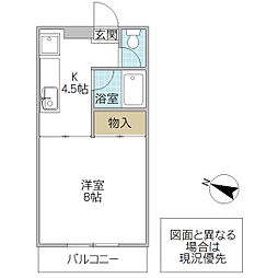 アリスト21 1Kの間取図画像