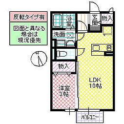 アヴェニュー・ワン 202号室 2階1LDKの間取り