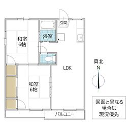 ホワイトビレッジ牛久F 2LDKの間取図画像