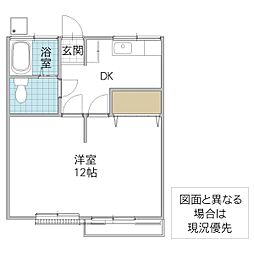 晴山荘 1DKの間取図画像