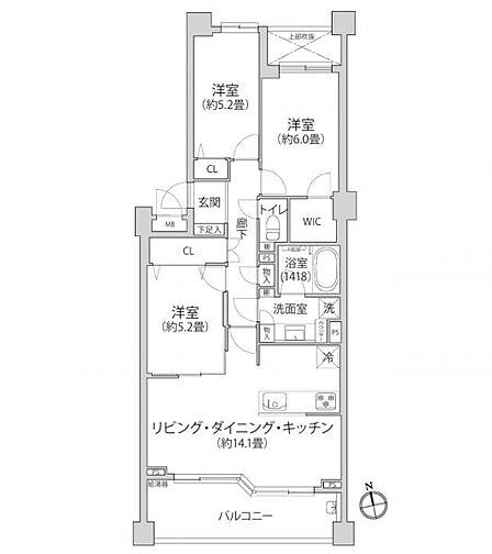 3LDK、専有面積70.74m2、南向け