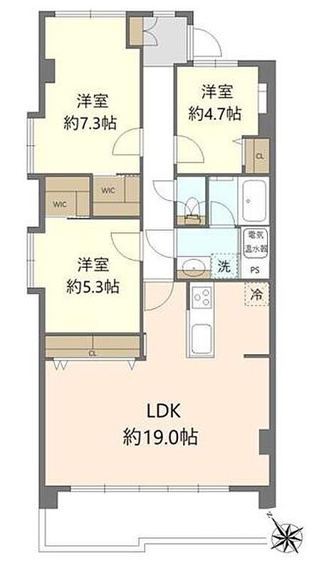 3LDK、専有面積80.01m2、南西向け