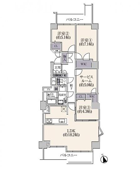 4LDK、専有面積89.41m2、南向け