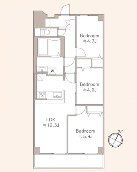 3LDK、専有面積61.60m2、南東向け