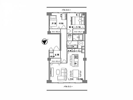 【ペット可】【南東向け陽当り良好】【両面バルコニー】