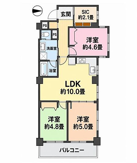 3LDK、専有面積67.214m2、東向け