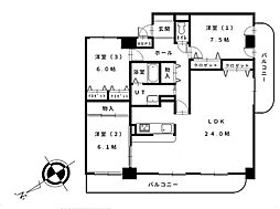 朝日プラザ羊ヶ丘 3LDKの間取図画像