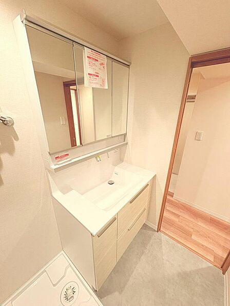 【忙しい朝もゆとりを】シャワー付きの洗面台は、お化粧やヘアセットにも便利。機能美を兼ね備えた空間です。収納力も高く、小物もすっきり。パウダールームとしても活躍します。