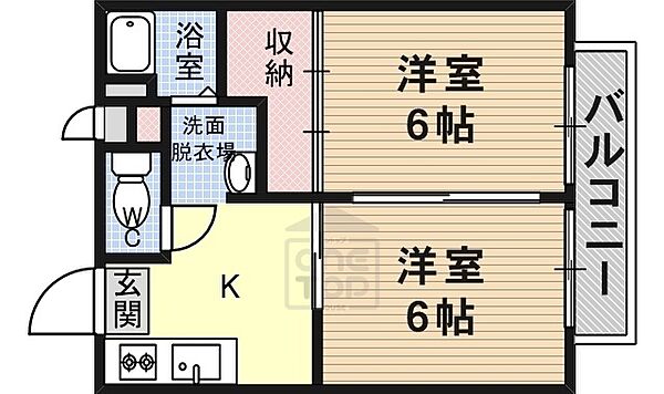 大阪府茨木市北春日丘１丁目(賃貸アパート2K・2階・32.00㎡)の写真 その2