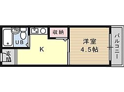 フロンティアハイツフジワラ 1Kの間取図画像