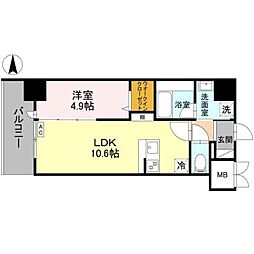 茨木市中津町マンション 1LDKの間取図画像
