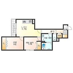 高槻市高西町アパート 2LDKの間取図画像
