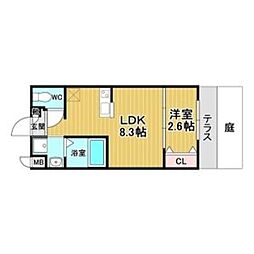 リアコート千里丘I NORTH 1LDKの間取図画像