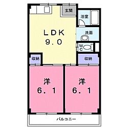 ハイシャトー大翔 2LDKの間取図画像