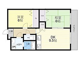 クレールミシマ 2DKの間取図画像