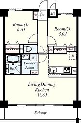ネオコート上土室 2LDKの間取図画像
