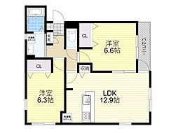 パルレジデンス 2LDKの間取図画像