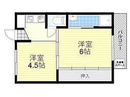 ビレッジハウス茨木1号棟 2Kの間取図画像