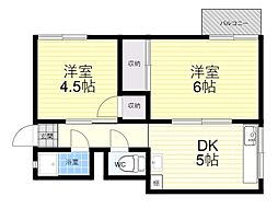 谷川ハイツ 2DKの間取図画像