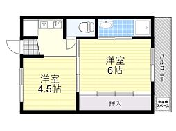 ビレッジハウス高田4号棟 1DKの間取図画像