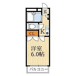 末広14番館 1Kの間取図画像