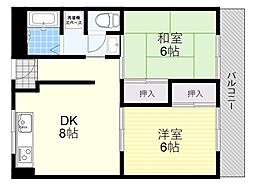 ハイツ奥田 2DKの間取図画像