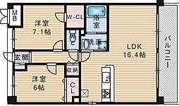 クレセントコート 2LDKの間取図画像
