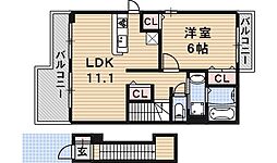 クレセント茨木 1LDKの間取図画像